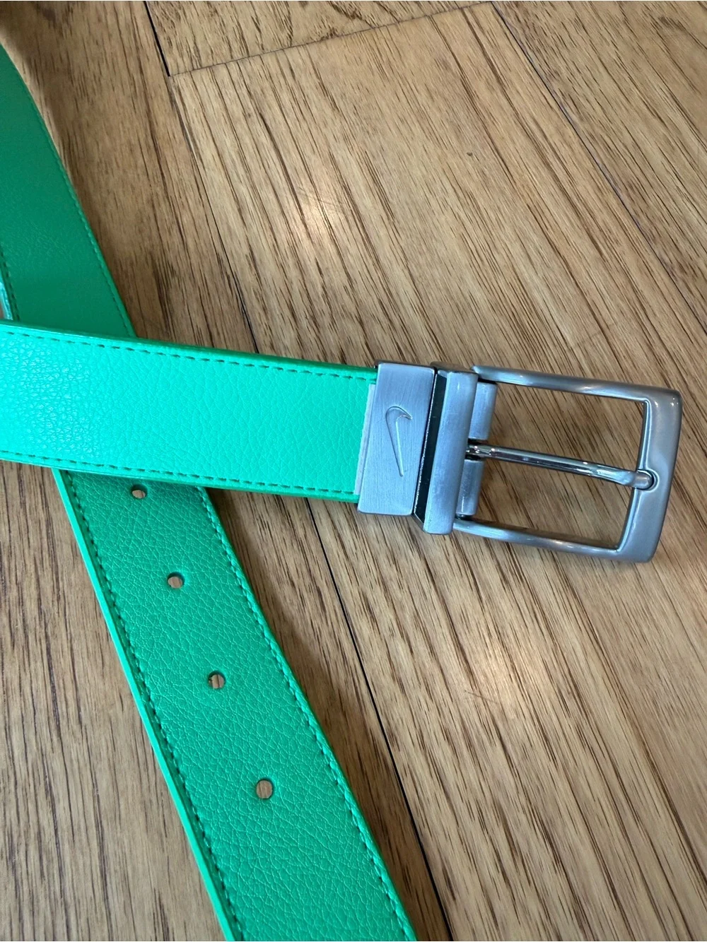 Bright Green Genuine Leather Belt with Silver Buckle, Nike Golf Collection